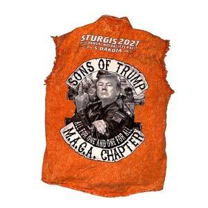 Trump 2024 Sons of Trump MAGA Chapter Sturgis 2021 Orange Cutoff Biker Shirt XL